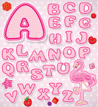 ABC - Childish alphabet - letters are made of pink lace and ribbons  - version for baby girl.