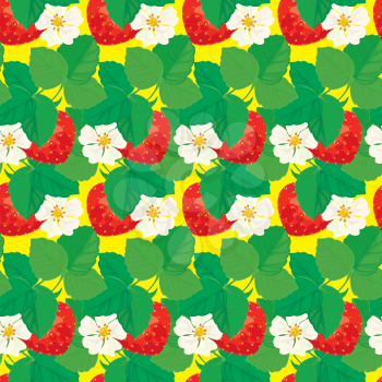 Seamless pattern with Strawberries with flowers and leaves.