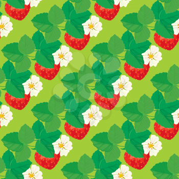 Seamless pattern with Strawberries with flowers and leaves.