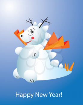 New Year postcard funny snow dragon.