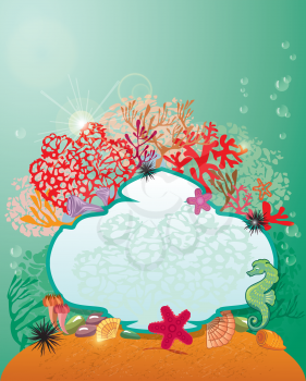 Frame and Coral Reef and Marine life - Underwater background.