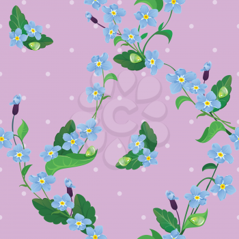Seamless pattern with beautiful flowers - forget me not - floral  background.