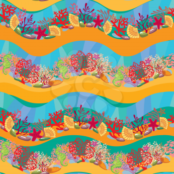 Seamless pattern with Coral Reef and Marine life - Underwater background.