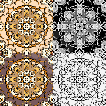 Set of squared backgrounds - ornamental seamless pattern. Design for bandanna, carpet, shawl, pillow or cushion.