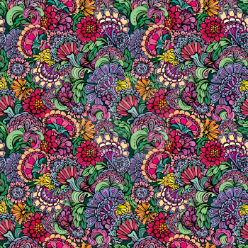Abstract decorative seamless pattern with hand drawn floral elements.