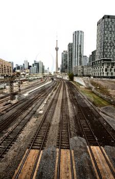 Daytime Photos of Toronto Ontario buildings downtown go train and tracks