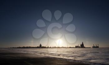 Sundogs Canada in Saskatchewan winter cold blowing snow