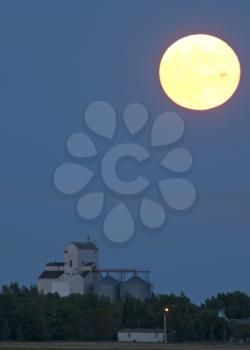 Moon Rise over Prairie Elevator Saskatchewan Canada