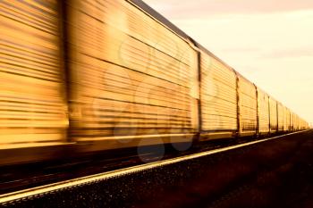 Train at Sunset late day Saskatchewan Canada