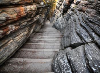 rock stairs at Athabasca Falls in Jasper National Park