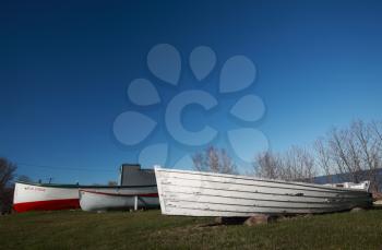beached fishing boats at Hecla on Lake Winnipeg