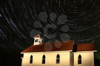 Church Night Shot star trails Saskatchewan Canada