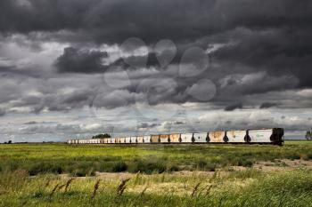 Storm Clouds Saskatchewan Prairie scene train