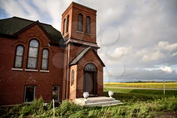 Country Brick Church in Saskachewan Canada storrm