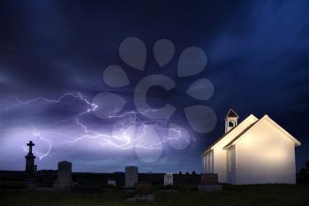 Lightning Storm and the Country Church in Saskatchewan Canada