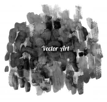 Black and white hand painted watercolor texture with brush strokes. Vector EPS 10.