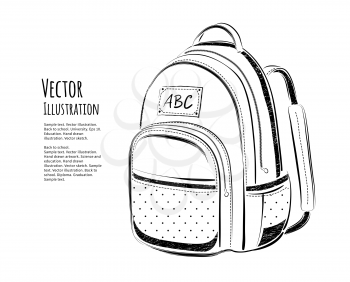 School bag. Hand drawn sketch. Vector EPS 10.