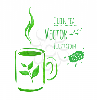 Cup of green tea. Hand drawn watercolor sketch. Vector illustration. isolated.