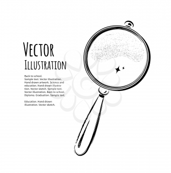 Hand drawn sketch of  magnifying glass. Vector EPS 10.