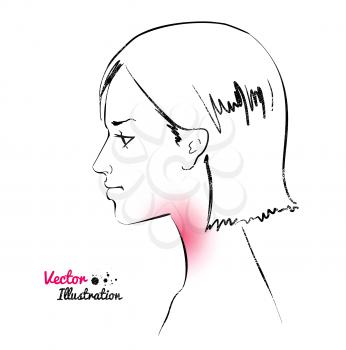 Young woman. Sore throat. Vector illustration.