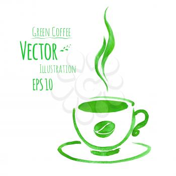 Cup of green coffee. Hand drawn watercolor sketch. Vector illustration. isolated.