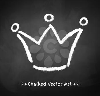 Chalked crown on blackboard background. Vector illustration.