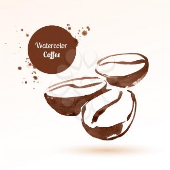 Coffee beans. Hand drawn watercolor sketch. Vector illustration. isolated.