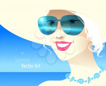 Girl wearing sunglasses. Vector EPS 10.