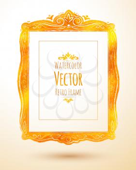 Watercolor golden vintage frame. Vector illustration.