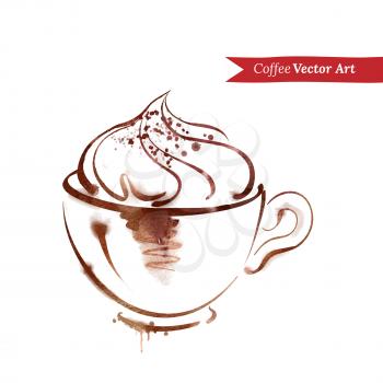 A cup of cappuccino. Watercolor sketch. Vector illustration.
