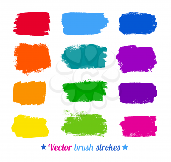 Grunge colorful watercolor brush strokes. Vector set.