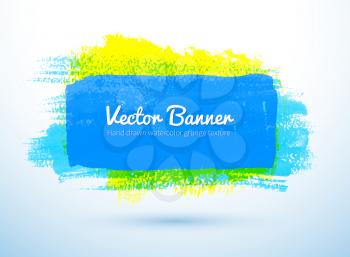 Colorful grunge watercolor banner. Blue, green, yellow. Vector illustration.