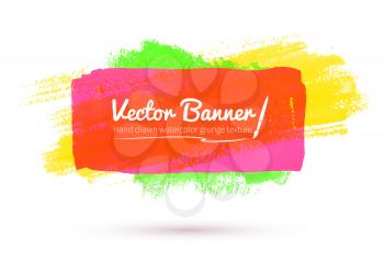 Colorful watercolor banner. Red, green, yellow. Vector illustration.