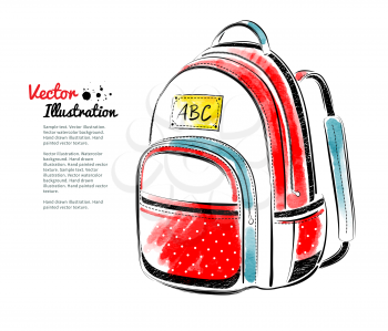 Vector watercolor illustration of school bag.