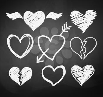 Vector collection of grunge chalked hearts.