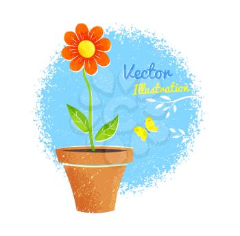 Vector illustration of flower in pot.