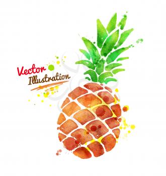 Vector watercolor hand drawn pineapple.