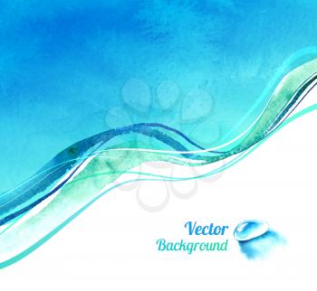 Watercolor vector background with waves and water drop.