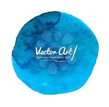 Watercolor vector blue circle with smudges.
