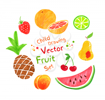 Felt pen vector childlike drawings of fruit.