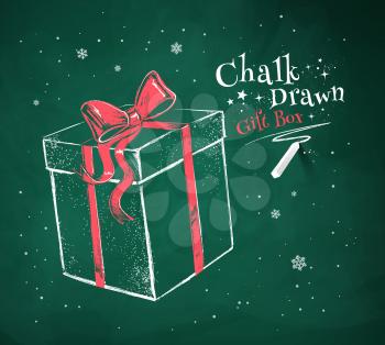 Chalk vector sketch of gift box on green chalkboard background.  