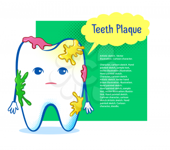 Cute aching tooth character on speech bubble design background.