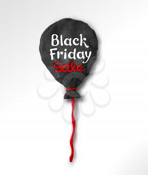 Vector illustration with Black Friday lettering and hand made plasticine balloon on white background.