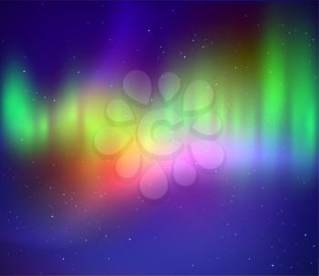 Vector illustration of northern lights background in green, blue and violet colors