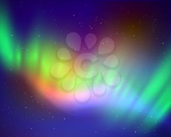 Vector illustration of northern lights background in green and violet colors.