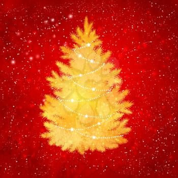 Vector illustration of Christmas tree in red and gold colors. 