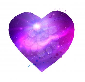 Vector illustration of heart shape with ultraviolet outer space inside.