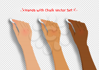 Vector collection of hands drawing with chalk isolated on transparency background.