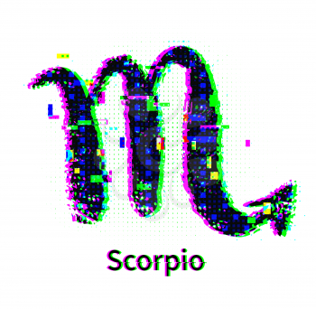 Vector illustration of Scorpio zodiac sign with grunge and glitch effect.