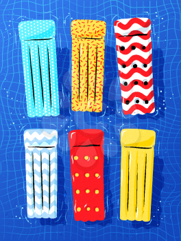 Top view vector collection of pool rafts floating on water.